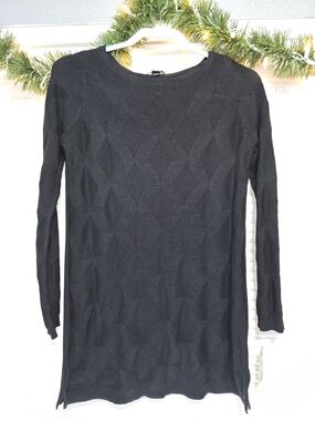 Alfani Black Textured Crewneck Tunic Sweater